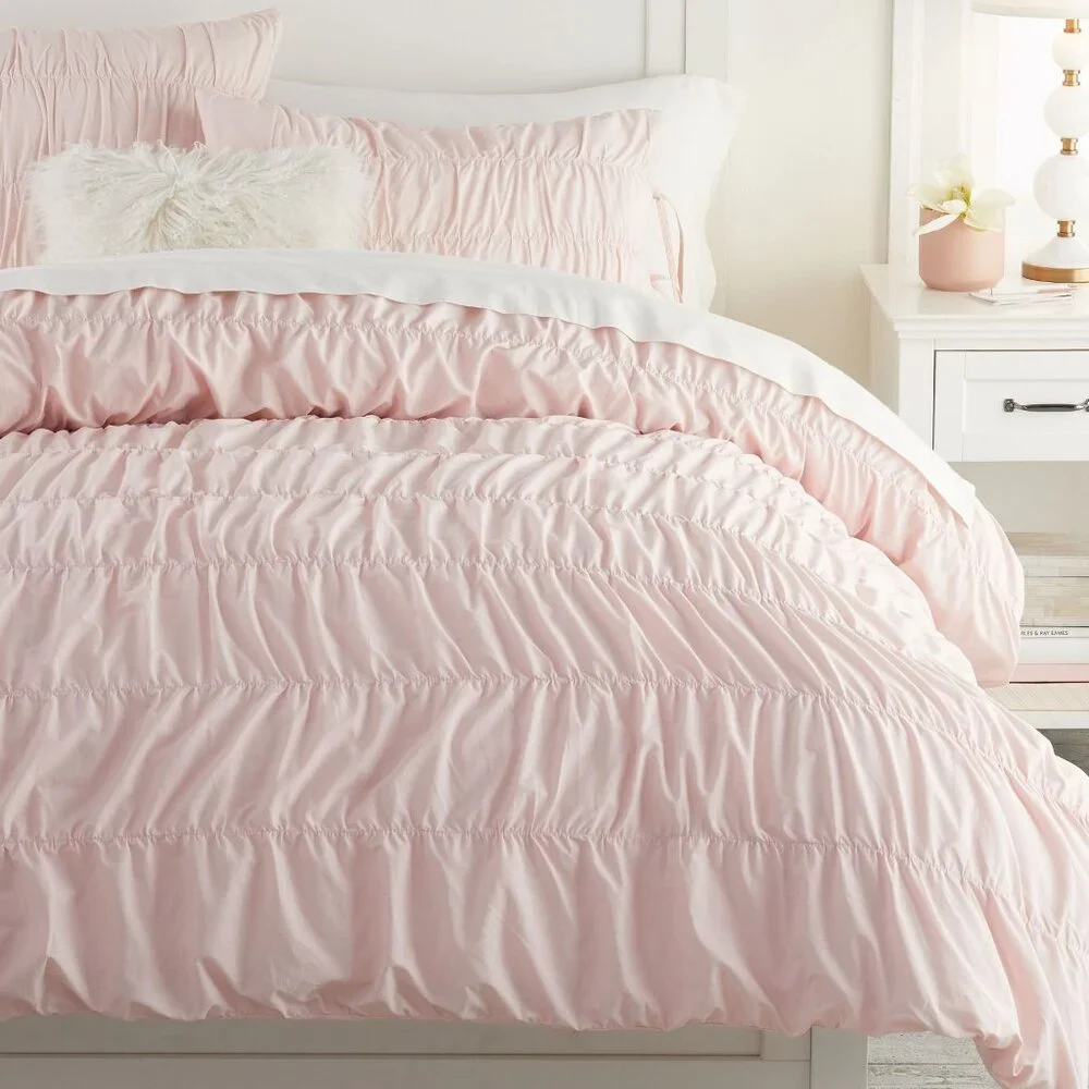 PB Teen Ruched Organic Duvet Cover & 2 Euro Shams